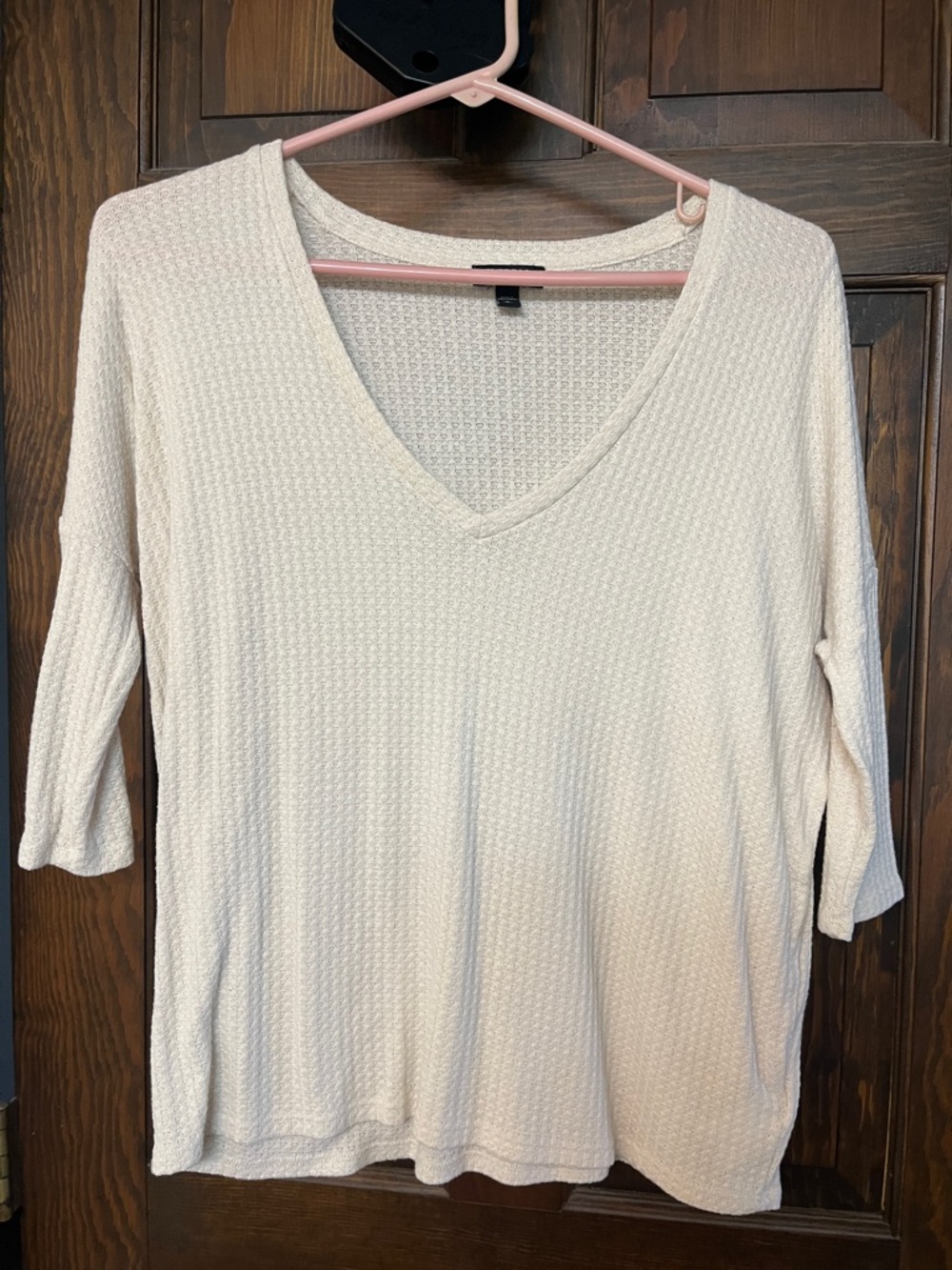 Light Cream V-Neck Textured Knit Top